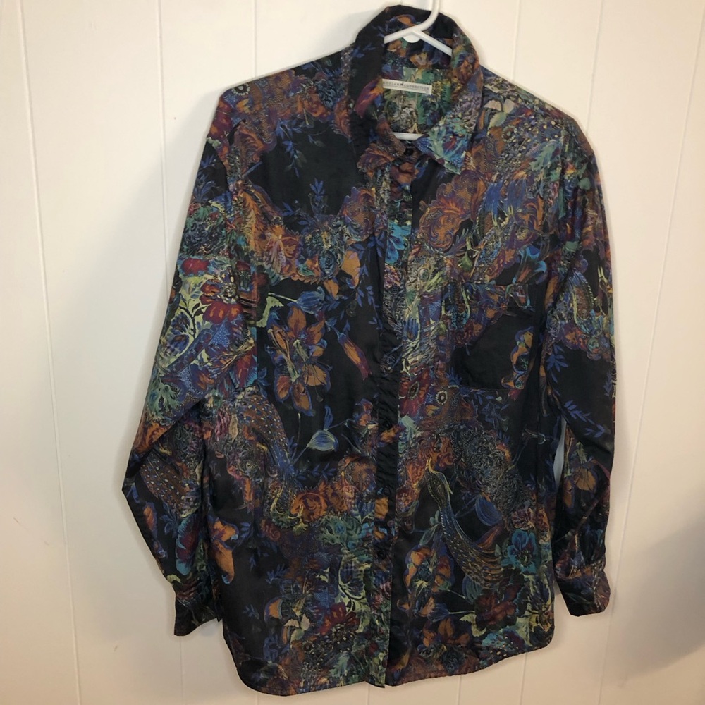 Peruvian Connection Multicolor Abstract Floral Paisley Shirt XL